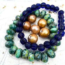 Load image into Gallery viewer, Large Hole Czech and Pearl Mix - Teal and Dark Blue
