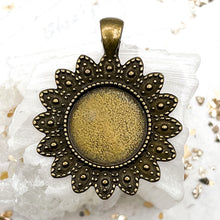 Load image into Gallery viewer, Antique Brass-Plated Round Flower Bezel Pendant
