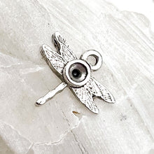 Load image into Gallery viewer, Antique Silver Tiny Dragonfly Bezel Charm
