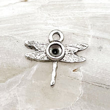 Load image into Gallery viewer, Antique Silver Tiny Dragonfly Bezel Charm
