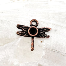 Load image into Gallery viewer, Antique Copper Tiny Dragonfly Bezel Charm
