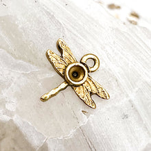 Load image into Gallery viewer, Antique Gold Tiny Dragonfly Bezel Charm
