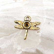 Load image into Gallery viewer, Antique Gold Tiny Dragonfly Bezel Charm

