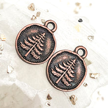 Load image into Gallery viewer, Antique Copper-Plated Double Sided Pine Tree Charm Pair
