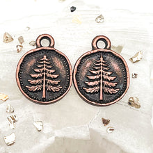 Load image into Gallery viewer, Antique Copper-Plated Double Sided Pine Tree Charm Pair
