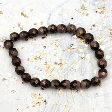 Load image into Gallery viewer, 8mm Faceted Round Firepolished Bead Dusty Rose and Root Beer with Bronze Finish Strand
