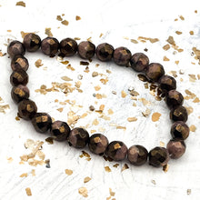 Load image into Gallery viewer, 8mm Faceted Round Firepolished Bead Dusty Rose and Root Beer with Bronze Finish Strand
