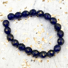 Load image into Gallery viewer, 8mm Faceted Round Firepolished Bead Sapphire with Gold Luster
