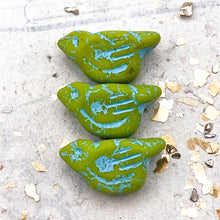 Load image into Gallery viewer, 11x22mm Bird Yellow with Matte Finish and Turquoise Wash - 3pcs
