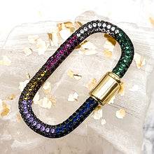 Load image into Gallery viewer, 16K Gold Plated Oval Rainbow Rhinestone Screw Carabiner Clasp
