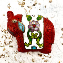Load image into Gallery viewer, Cloisonné Elephant Bead - Red and White
