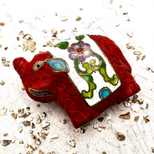 Load image into Gallery viewer, Cloisonné Elephant Bead - Red and White
