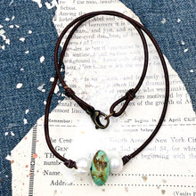 Load image into Gallery viewer, Turquoise &amp; Pearl Leather Necklace - A
