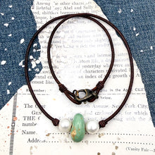 Load image into Gallery viewer, Turquoise &amp; Pearl Leather Necklace - B
