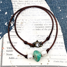 Load image into Gallery viewer, Turquoise &amp; Pearl Leather Necklace - C

