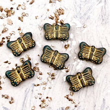 Load image into Gallery viewer, 11x16mm Butterfly Blue-Green with Gold (6pcs)
