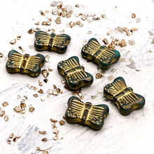 Load image into Gallery viewer, 11x16mm Butterfly Blue-Green with Gold (6pcs)
