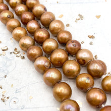 Load image into Gallery viewer, 9-10mm Peachy-Brown Large Hole Pearl Strand - Tucson Find
