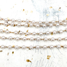 Load image into Gallery viewer, Golden Plated Brass White Smoke Pearl Beaded Chain - 12 Inches
