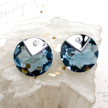Load image into Gallery viewer, Pre Order 16mm Aquamarine Metallic Cap Round Premium Crystal Pendant Pair
