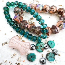 Load image into Gallery viewer, Pre-Order Rose Quartz Carved Longevity Czech and Turquoise Mix
