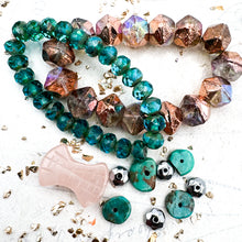 Load image into Gallery viewer, Pre-Order Rose Quartz Carved Longevity Czech and Turquoise Mix
