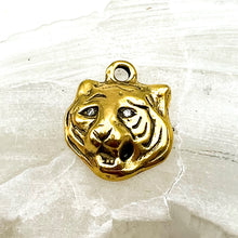 Load image into Gallery viewer, Antique Gold Tiger Pendant with Rhinestone Eyes
