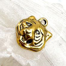 Load image into Gallery viewer, Antique Gold Tiger Pendant with Rhinestone Eyes
