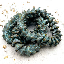 Load image into Gallery viewer, 5x8mm Bell Flowers Tea Green with a Turquoise Wash and Etched Finish
