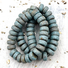 Load image into Gallery viewer, 4x8mm Heishi Honey with Etched and Picasso Finishes with Turquoise Wash
