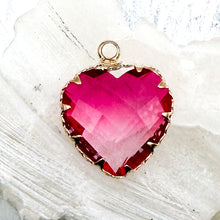 Load image into Gallery viewer, Hot Pink Glass Heart with Gold Tones Charm

