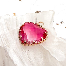 Load image into Gallery viewer, Hot Pink Glass Heart with Gold Tones Charm
