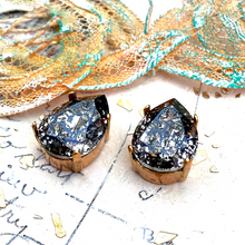 Load image into Gallery viewer, 18mm Black Patina Pear Shaped Fancy Stone Premium Crystal and Brass Setting Pair
