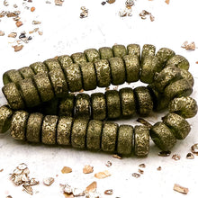 Load image into Gallery viewer, 4x8 Heishi Peridot with Etched and Gold Finishes
