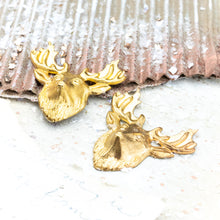 Load image into Gallery viewer, Stag Head Solid Brass Charm Pair - No Holes
