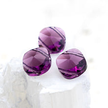 Load image into Gallery viewer, 14mm Amethyst 2-Hole Square Premium Crystal Bead Set - 3 Pcs
