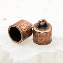 Load image into Gallery viewer, Antique Copper Cord End Cap Pair
