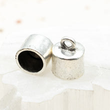 Load image into Gallery viewer, Antique Silver Cord End Cap Pair
