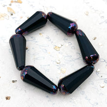 Load image into Gallery viewer, 9x20mm Black with AB Finish Faceted Drop Czech Bead Strand
