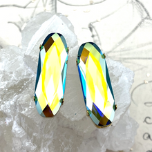 Load image into Gallery viewer, 27mm Indicolite AB Classical Oval Fancy Stone Premium Crystal and Brass Setting Pair - No Holes
