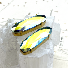 Load image into Gallery viewer, 27mm Indicolite AB Classical Oval Fancy Stone Premium Crystal and Brass Setting Pair - No Holes
