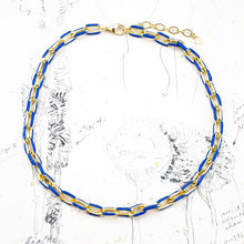 Load image into Gallery viewer, Blue Enameled Oval Link Chain Necklace
