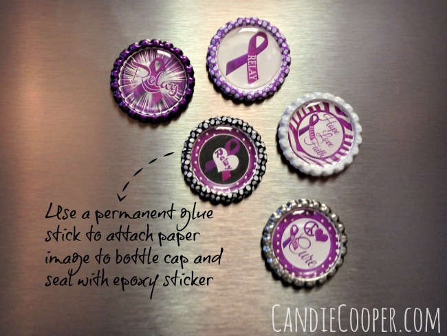 Candie Cooper bottle cap relay for life magnets